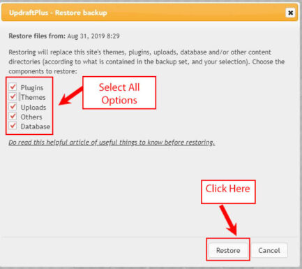 Wordpress website backup