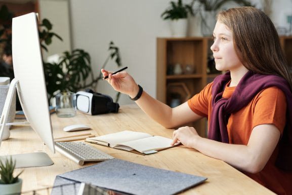 Girl learning online