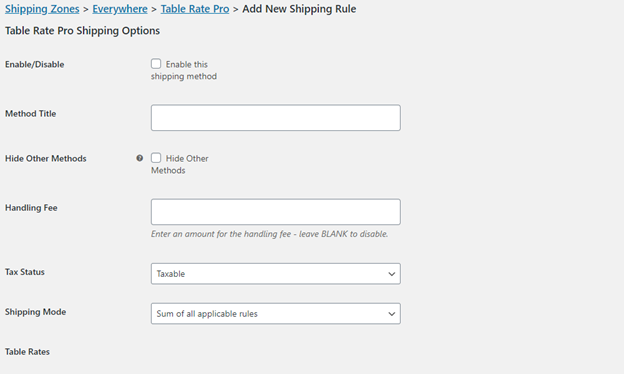 Woocommerce Table Rate Shipping Adding Rules