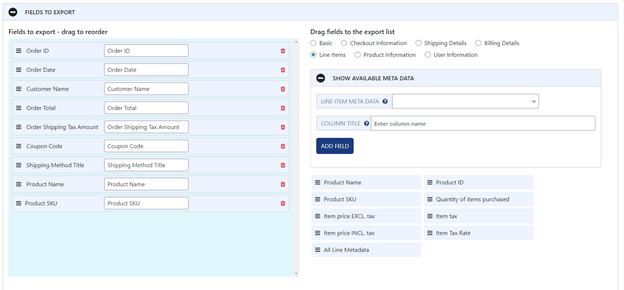 WooCommerce Order Export Fields